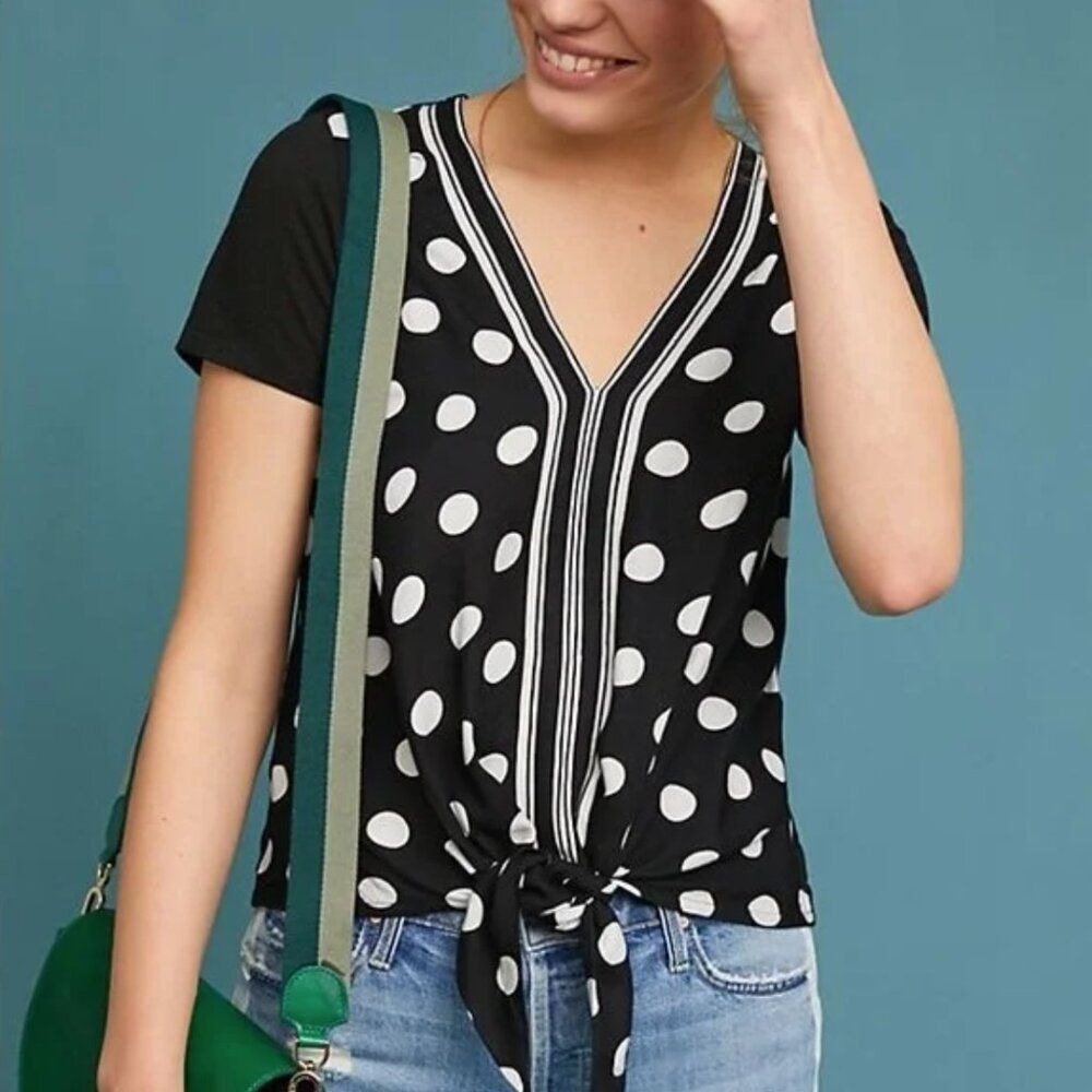 Anthropologie Akemi & Kin Size M Sherburne Polka Dot Tie Top Short Sleeve Tee